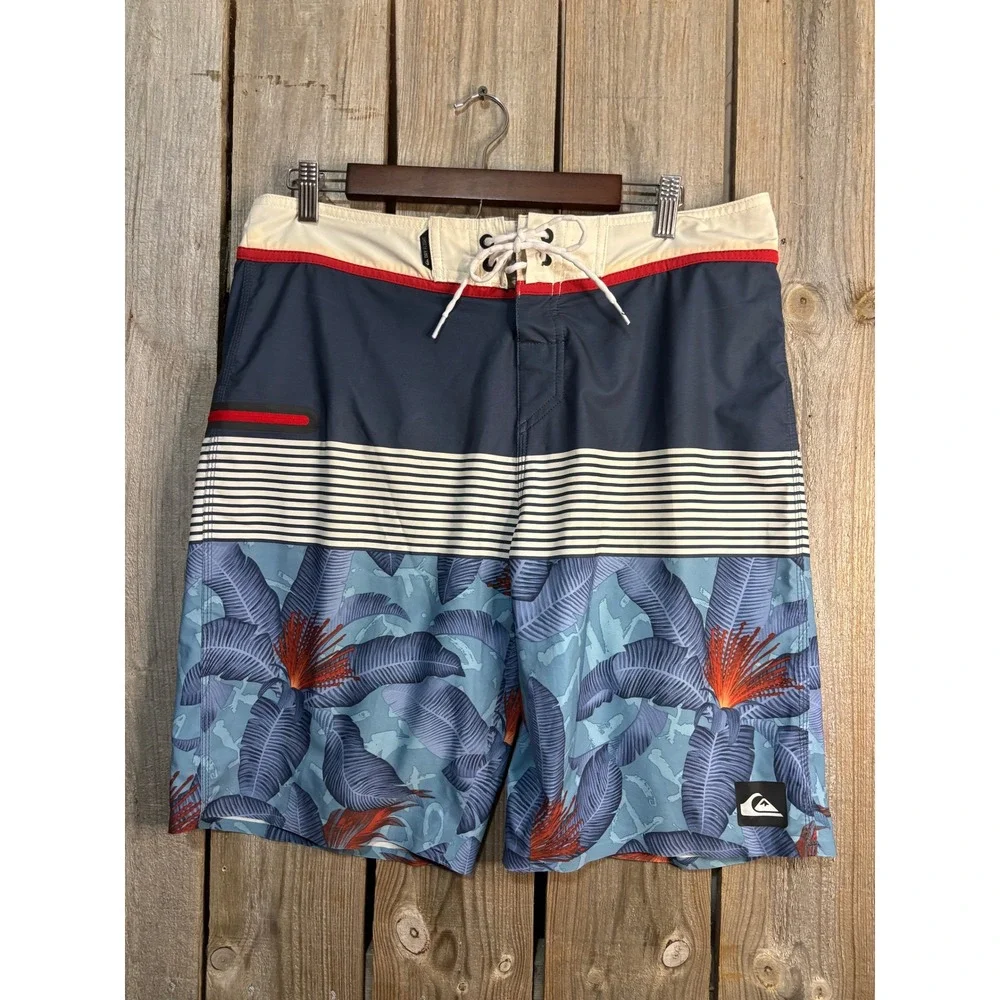Quiksilver AG47 Dry Flight Board Shorts Mens 33 Blue Tropical Floral QYBS03358